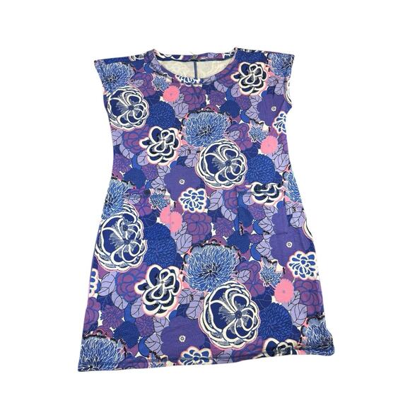 NWT T by Talbots Cotton Blend Terry Dress Blue Floral Print L Petite Spring - Picture 2 of 11